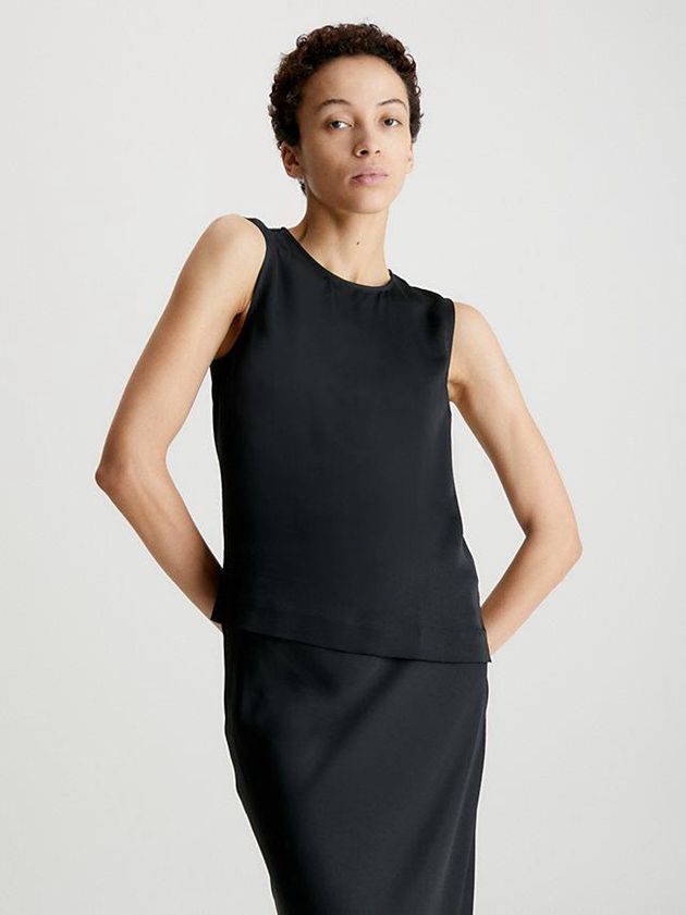 Calvin Klein USA Slim Recycled Crepe Tank Womens Top Black 6498021-QK